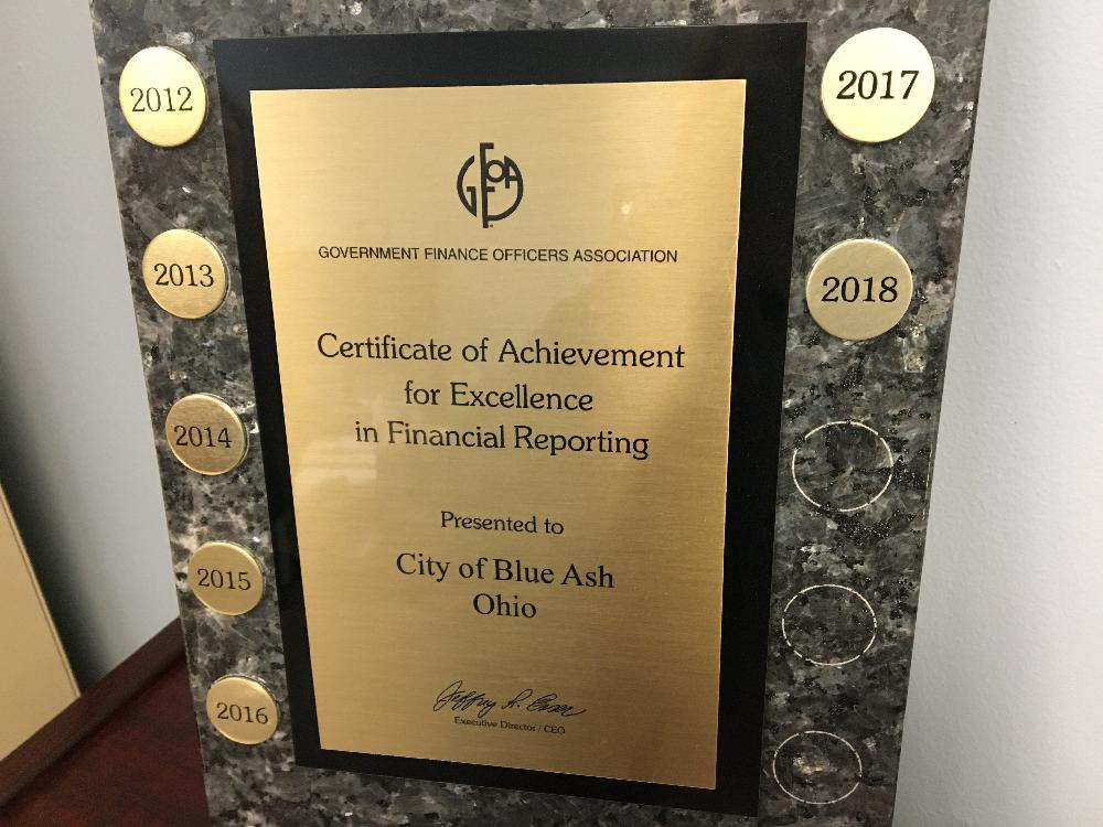Excellence in Financial Reporting GFOA award